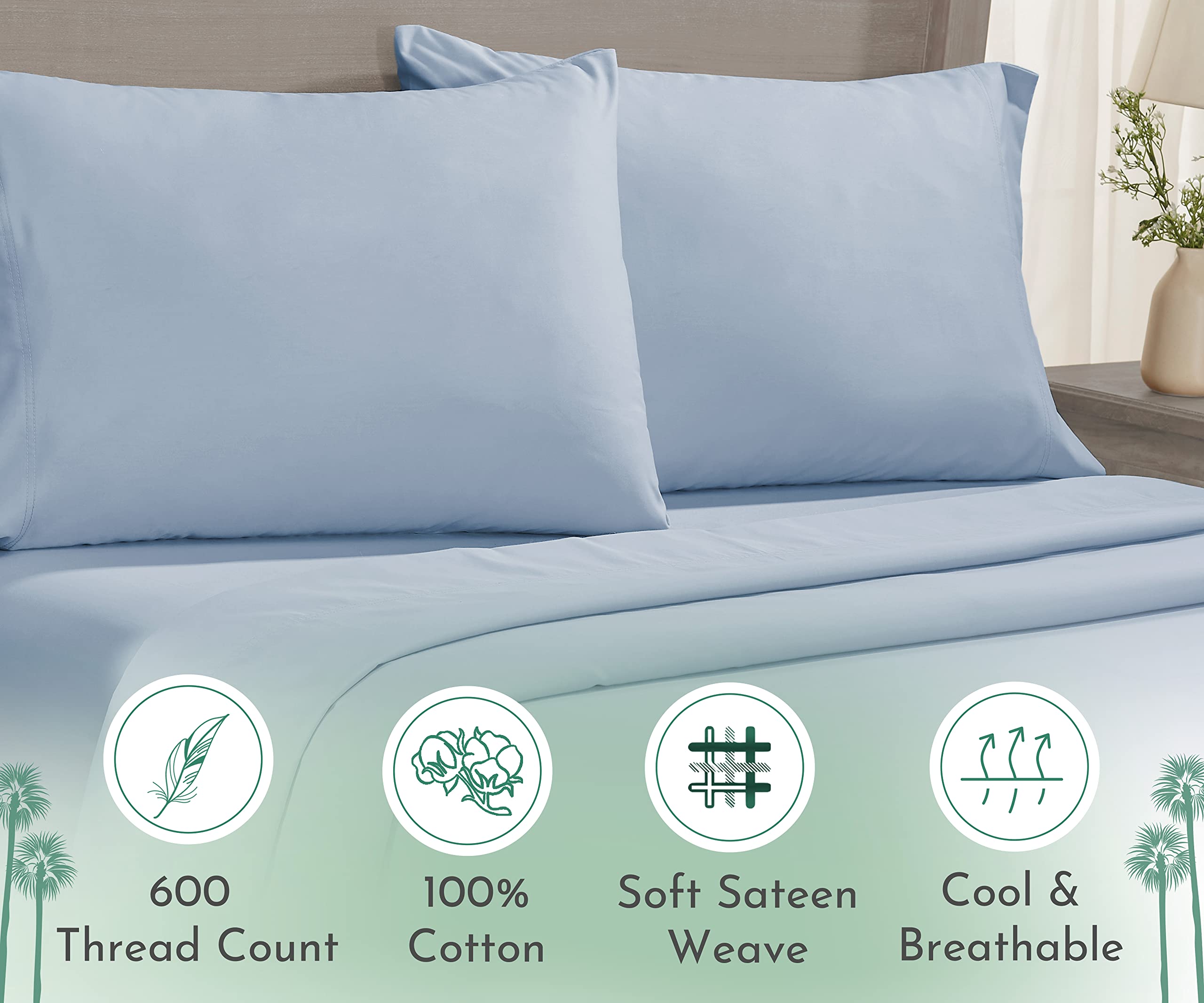 California Design Den Luxuriously Soft Hotel Quality 600 Thread Count, 100% Cotton Set Of 2 Cases, Crisp & Cool King Size Pillowcases Set Of 2, Fits King Pillows (Blue)