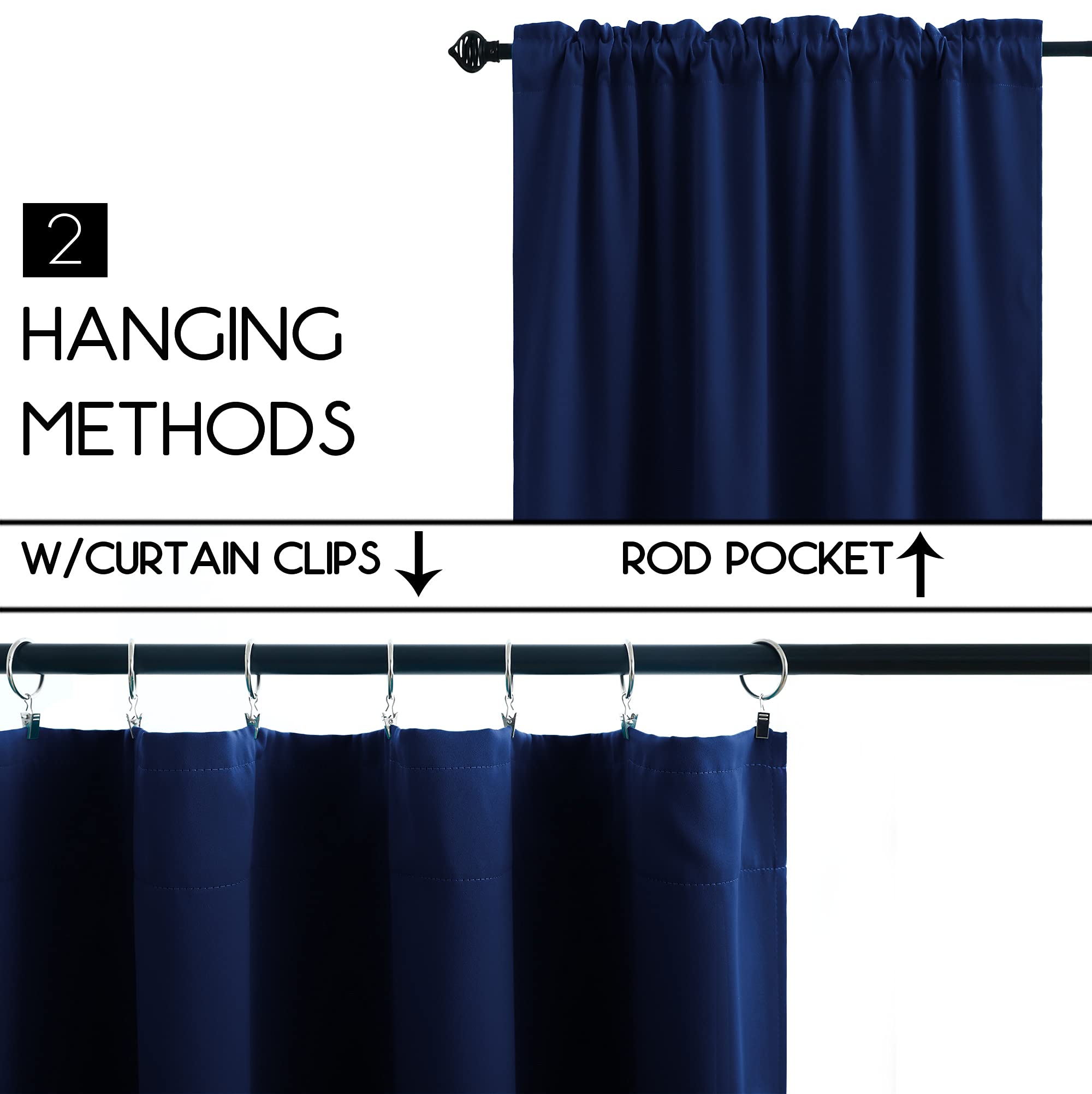 Koufall Blue Bathroom Curtains Window,Short Blackout Small Kids Curtains For Boys Bedroom,36 Inch Length,Navy Blue