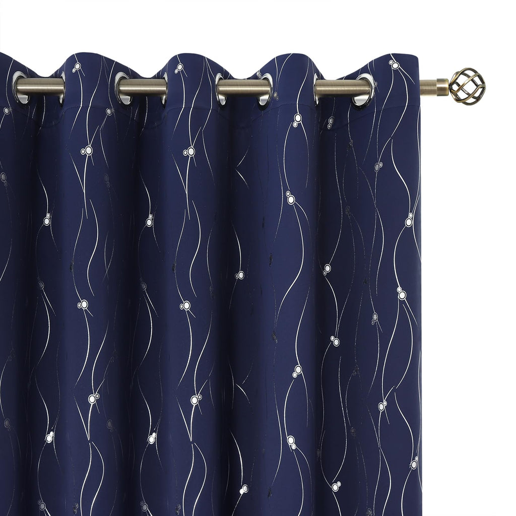 Bgment Blackout Curtains 60 Inches Wide For Bedroom/Living Room, Room Darkening Thermal Insulated Grommet Window Drapes With Line And Dots Pattern, 2 Panels, Each Panels 60 X 63 Inch, Navy Blue
