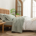 BESTOUCH Sheet Set 100% Washed Cotton Linen Feel Super Soft Comfortable Chic Lightweight 4 Pcs Home Bedding Set Solid Sage Green