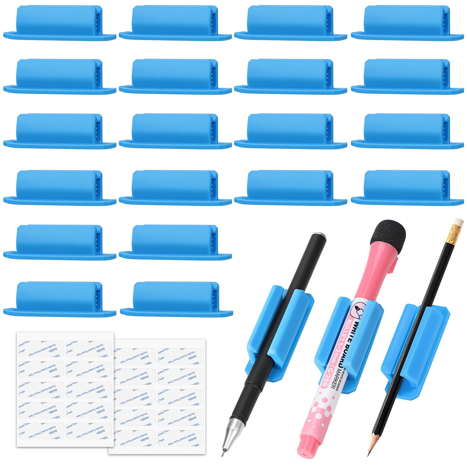 Boboka 20Pcs Pencil Holder For Desk, Adhesive Pen Holder For Classroom Clipboard Attachment, Silicone Pencil Holder & Marker Hol