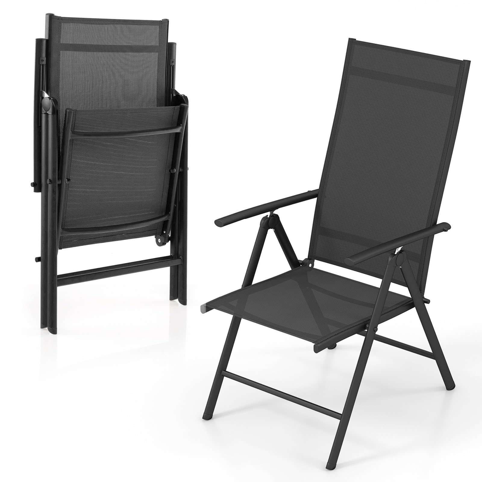 Giantex Folding Patio Chairs, High Back Outdoor Chairs with 7-Level Adjustable High Backrest, Portable Reclining Chairs for Lawn