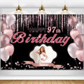 Custom Rose Gold Happy 97th Birthday Decoration Banner - Large Sizes-Personalization with Name and Photo Supported