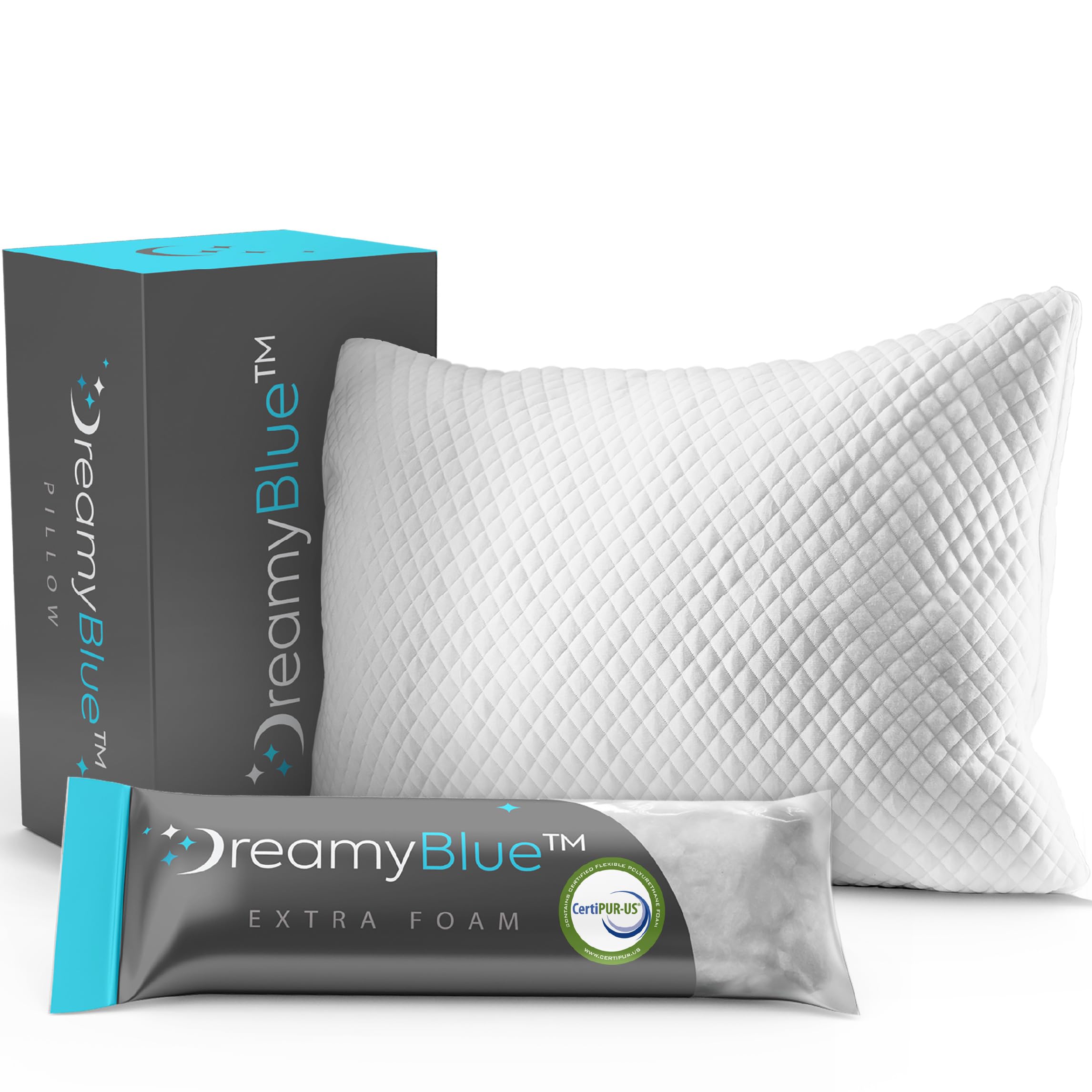 Dreamyblue Premium Pillow For Sleeping - Shredded Memory Foam Fill [Adjustable Loft] Washable Cover From Bamboo Derived Rayon -