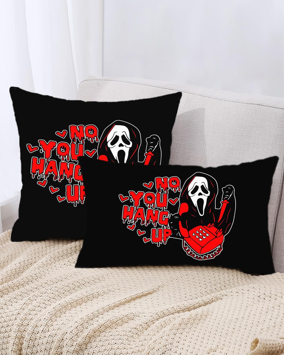12X20 Inch Black Throw Pillow Cover - 'No You Hang Up' Funny Horror Ghost Design, Romantic Halloween Valentine'S Day Decor, Soft