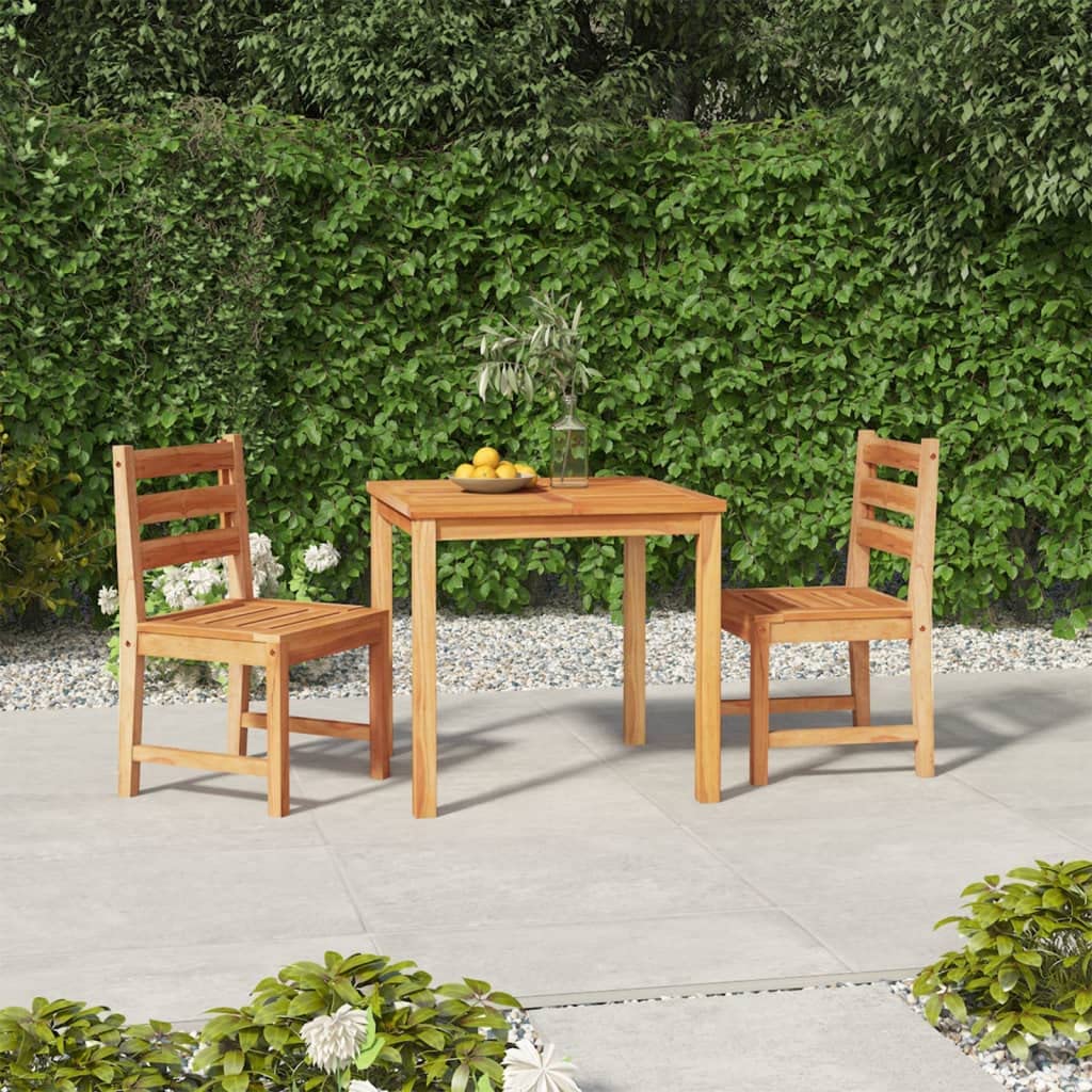 vidaXL Teak Solid Wood Patio Dining Set - 3 Piece Outdoor Furniture Set with Sturdy Tabletop and Comfortable Chairs - Water-Resistant and Easy to Assemble