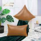 Brawarm Tan Leather Throw Pillows 22 X 22 Inches, Snake Leather Pillow Covers Pack Of 2, Faux Leather Decorative Pillow Covers F