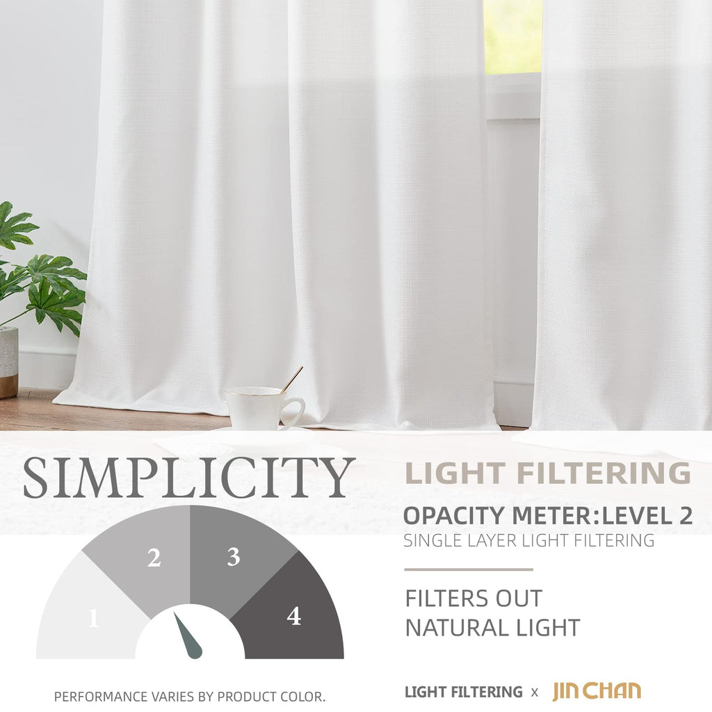 Jinchan White Curtains For Living Room Bedroom Linen Textured Curtains 84 Inches Long Farmhouse Curtains Casual Weave Back Tab D