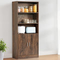 About Space 5 Ft Kitchen Cabinet  5 Tier Wooden Storage Cabinet With 3 Open Shelves & 2 Magnetic Door Crockery Cabinets, Easy T