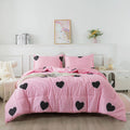 Caressma Girls Pink Comforter Set Twin Size, Blush Pink Cute Love Heart Print Sexy Comforter Bedding Set For All Seasons, Geomet