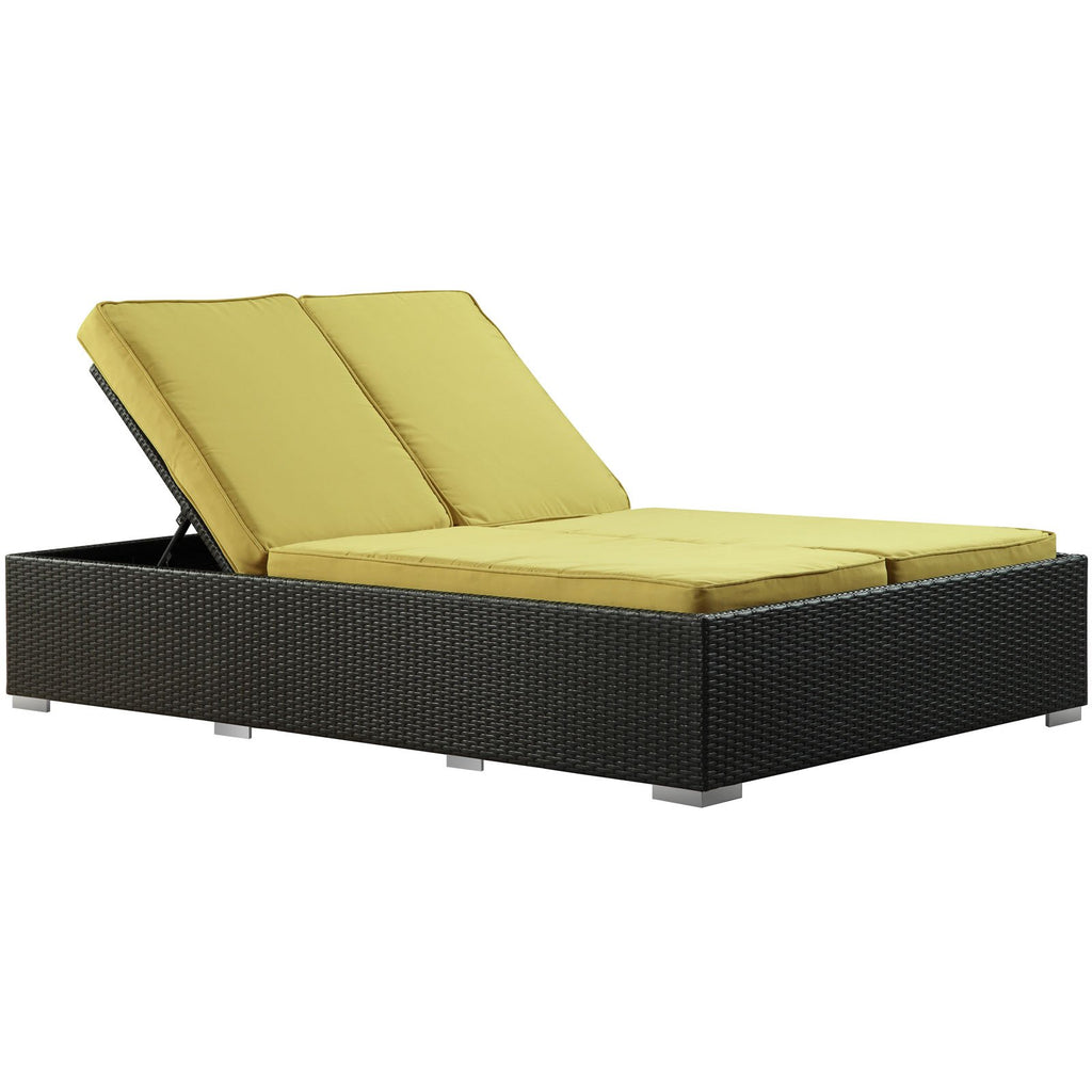 Modway Evince Two-Seater Outdoor Wicker Patio Chaise Recliner In Espresso With Peridot Cushions