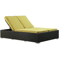Modway Evince Two-Seater Outdoor Wicker Patio Chaise Recliner In Espresso With Peridot Cushions
