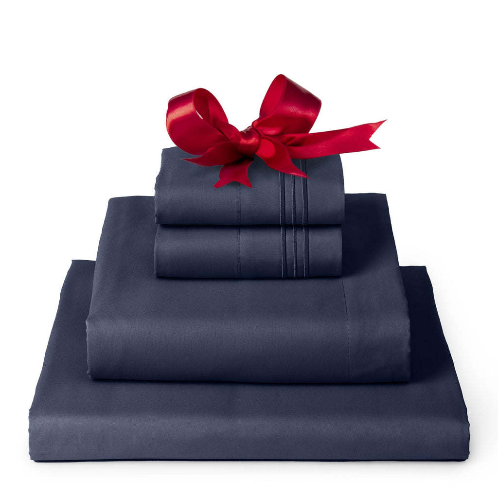 Mellanni Twin Sheet Set - 4-Piece Iconic Collection Bedding, (Including 2 Pillowcases), 16-Inch Deep Pocket, Easy Care, Extra Soft, Cooling Sheets, Brushed Microfiber - Navy Blue