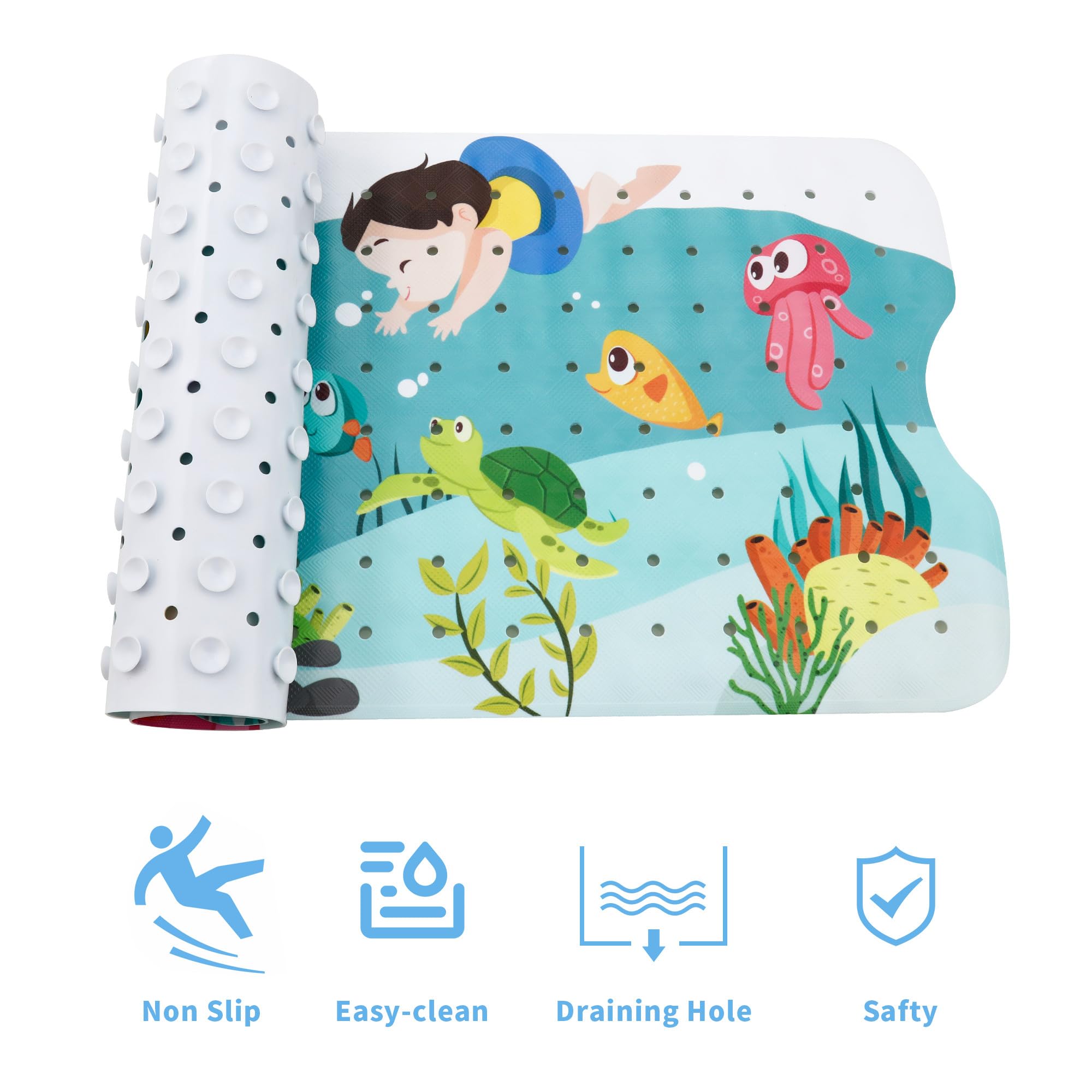 Tubozadi Bath Mat For Tub For Kids Bathtub Mat Baby Non Slip Shower Mat Extra Long 40X16 Inch Toddler Anti Slip Bathroom Bath Tu