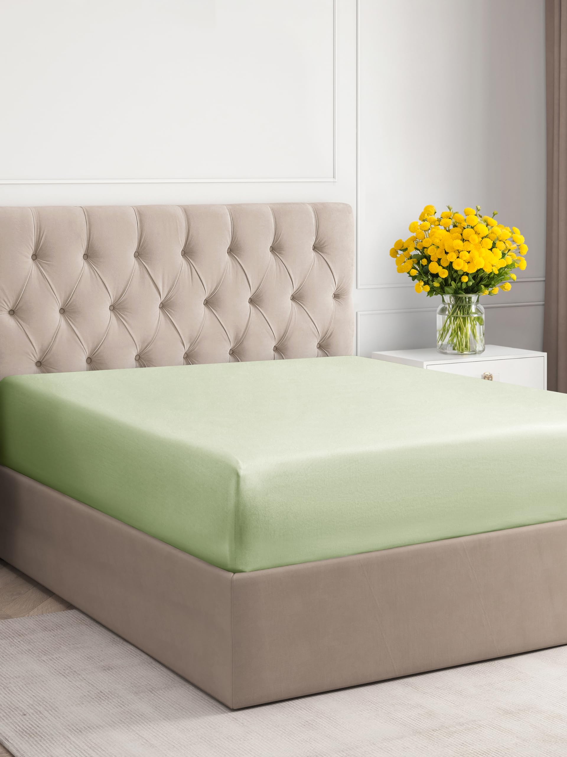 Full Size Fitted Bed Sheet - Hotel Luxury Single Fitted Sheet Only - Fits Mattress Up To 16 - Extra Soft, Wrinkle Free, And Breathable - Bottom Fitted Sheet - Light Sage Green Single Fitted Sheet Only