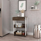 Modern Kitchen Cart 35" H, 4 Casters, 3 Shelves, White/Dark Walnut