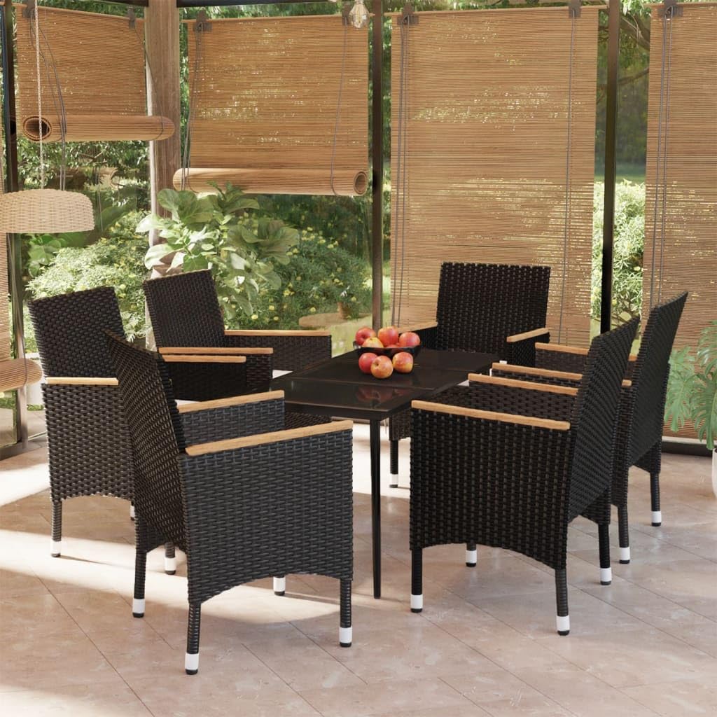 vidaXL Patio Dining Set 7 Piece with Cushions Garden Outdoor Lawn Yard Terrace Balcony Backyard Dining Dinner Dinette Table and Chair Furniture Black