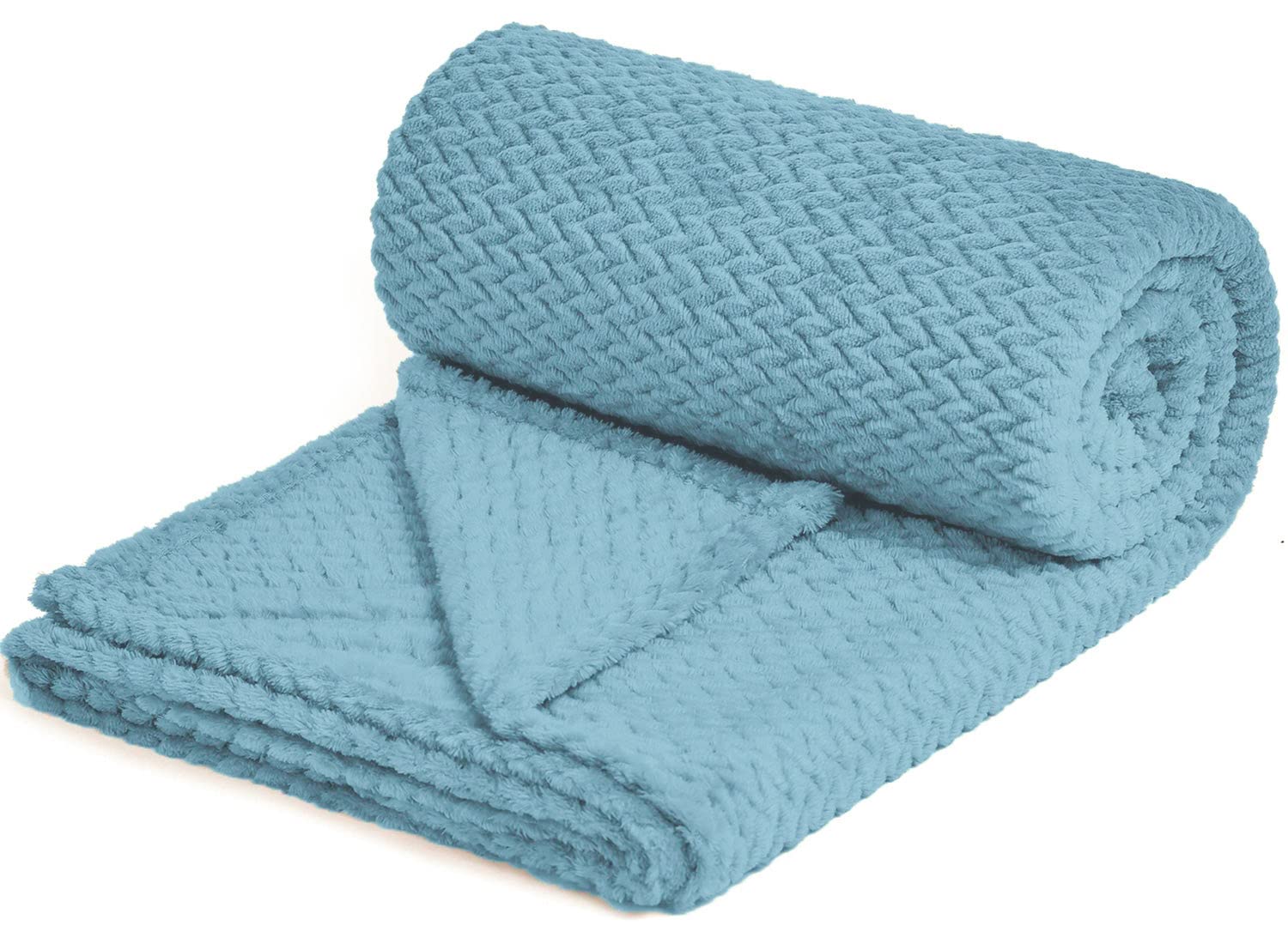 Newcosplay Super Soft Throw Blanket Premium Silky Flannel Fleece Leaves Pattern Lightweight Blanket All Season Use (Light Blue,