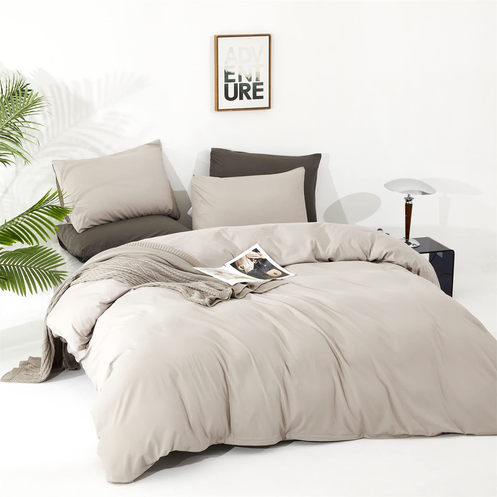 Clothknow Beige Coffee Full Comforter Set 3Pcs Khaki Bedding Comforter Sets Oatmeal Comforter Full Size Soft Cream Coffee Full S