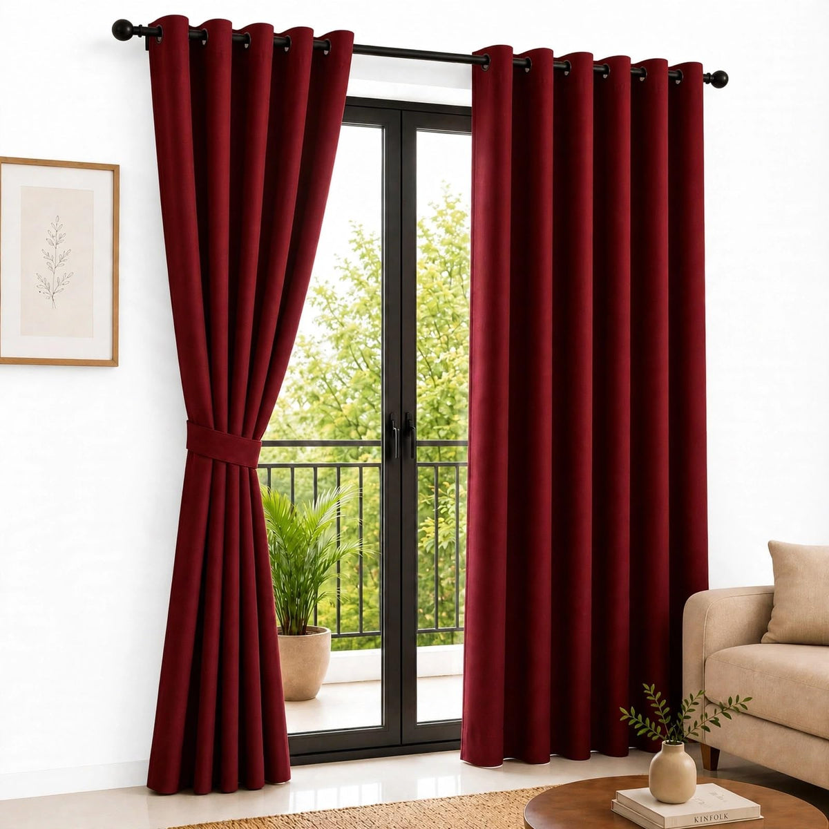 Enorma 100% Blackout Curtain | 5 Ft (116 x 152 cm) | Thermal Insulated & Noise Reducing | Light Blocking Privacy Curtain for Bed