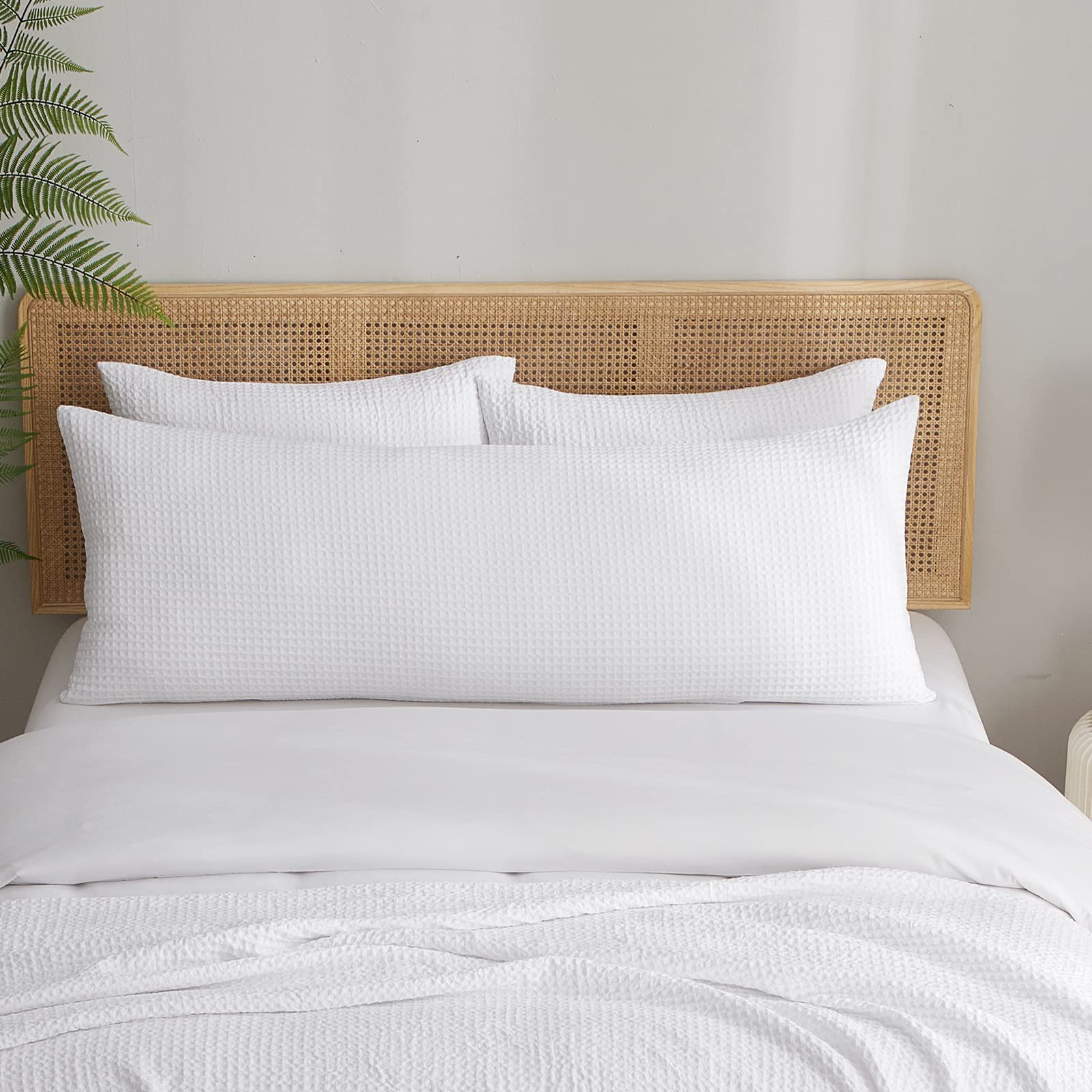 Phf Ultra Soft Waffle Weave Body Pillowcase 20' X 54', No Insert, Breathable & Skin-Friendly Body Pillow Sham With Zipper, Decorative Waffle Weave Body Pillow Cover, White