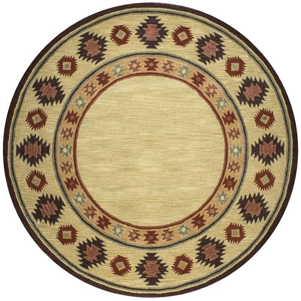 Rizzy Home Ryder Collection Tribal Tan Wool Hand-Tufted Round Area Rug (8' X 8') - 8' X 8'