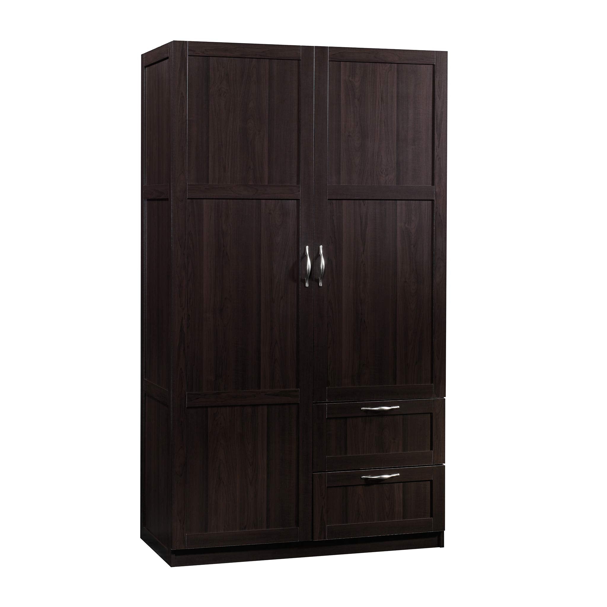 Sauder Select Multipurpose Bedroom Armoire Wardrobe Closet Pantry Storage Cabinet with Storage Drawers and Hanging Rail, in Cinn