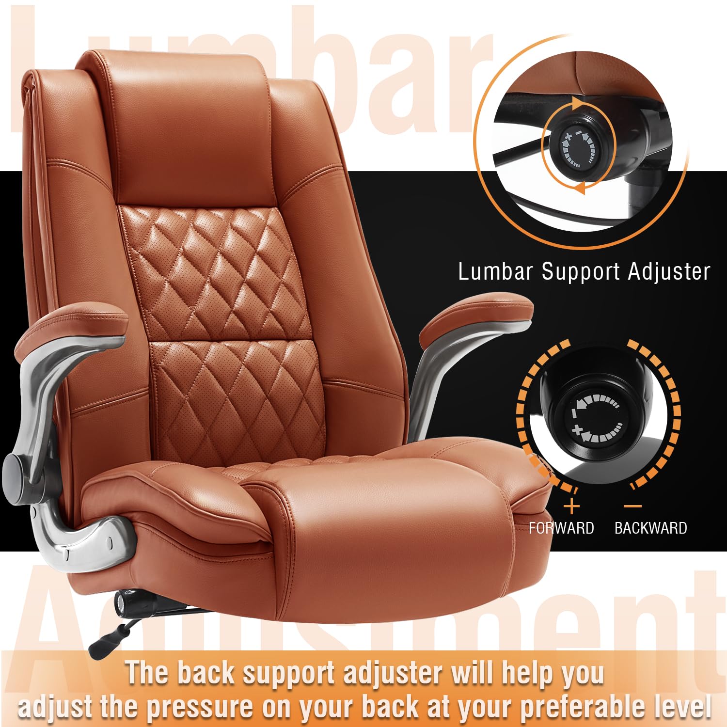 Ezaki High Back Office Chair-Flip-Up Arms Executive Computer Desk Chair, Built-In Lumbar Support Thick Padded Adjustable Rock Tension Ergonomic Design For Back Pain