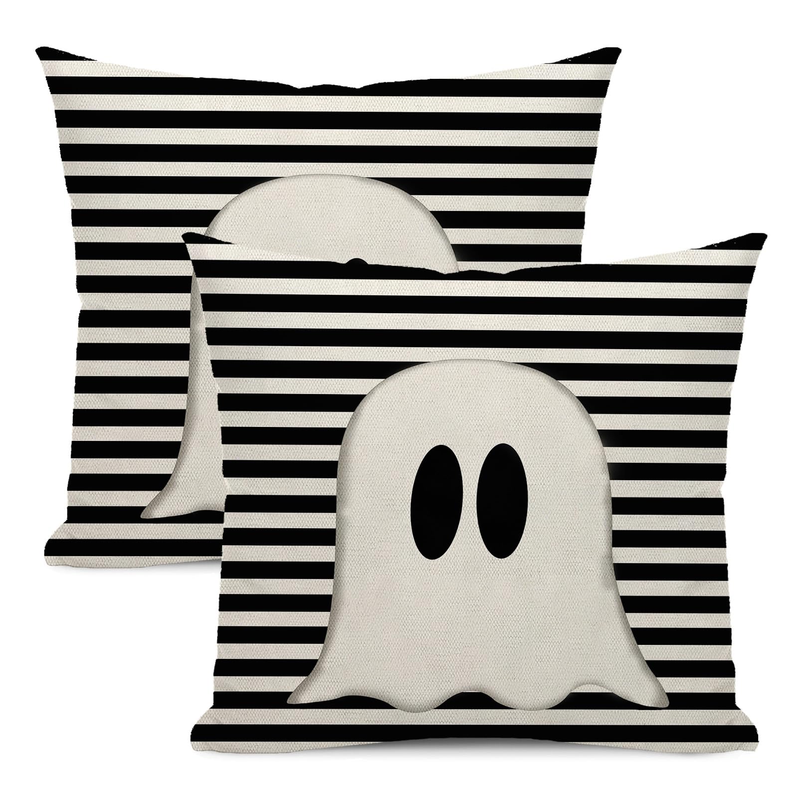 Yxuiyal Halloween Pillow Covers 22X22 Set Of 2 Black Stripe Cute Ghost Throw Pillow Covers Halloween Pillows Decorative Pillow C