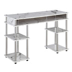 Convenience Concepts Designs2Go No Tools Desk Home Office Desk with Shelves, Corner Shelf Vanity Desk Computer Desk Nail Table for Nail Tech - 47.25" L x 15.75" W x 30" H, White Faux Marble