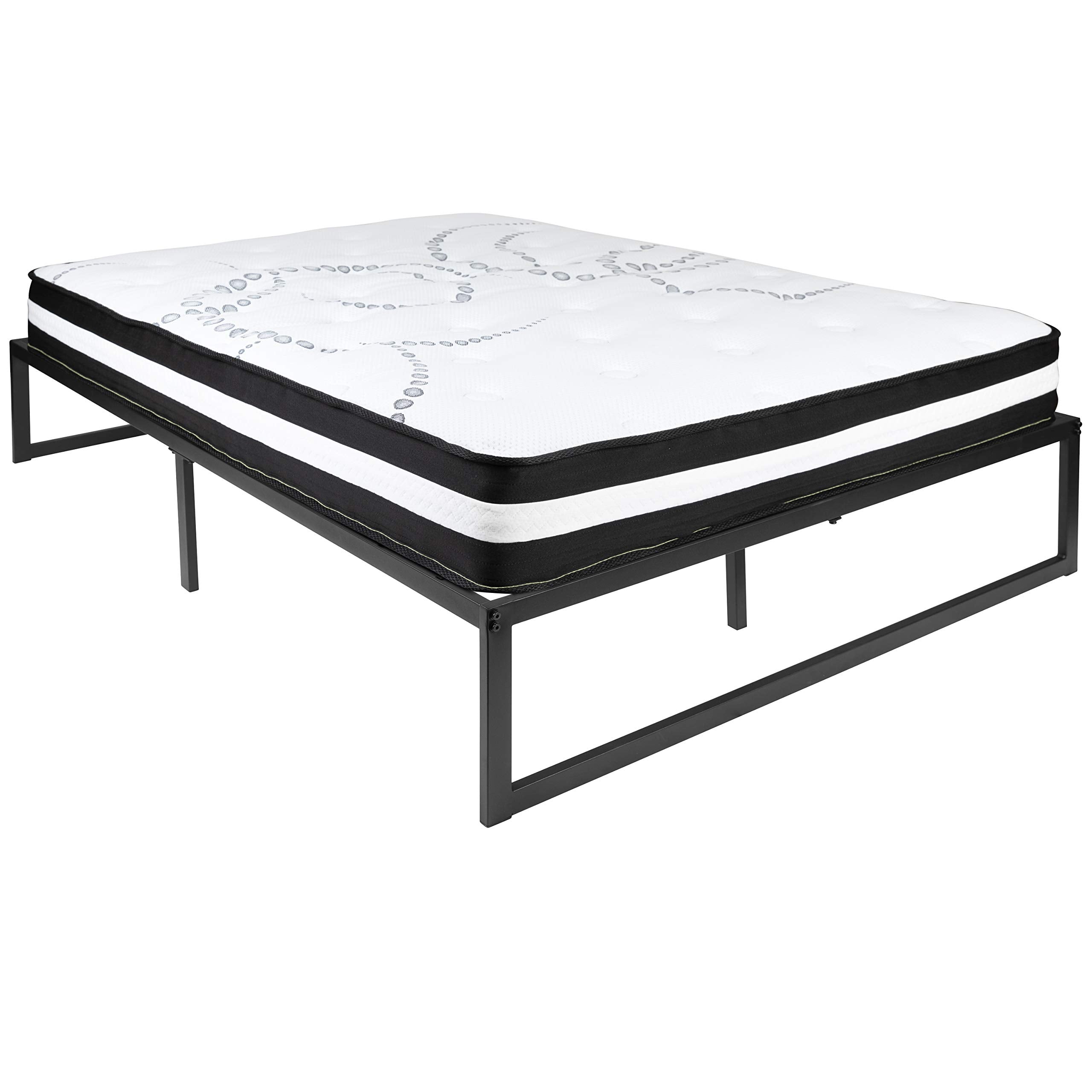 Flash Furniture 14 Inch Metal Platform Bed Frame with 10 Inch Pocket Spring Mattress in a Box (No Box Spring Required) - Full