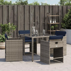 vidaXL Patio Chairs with Cushions 4 pcs Gray Poly Rattan Garden Chairs - Comfortable Seating w/Navy Blue Cushions, Sturdy Powder-Coated Steel Frame, Foldable Backrest for Compact Storage, 19