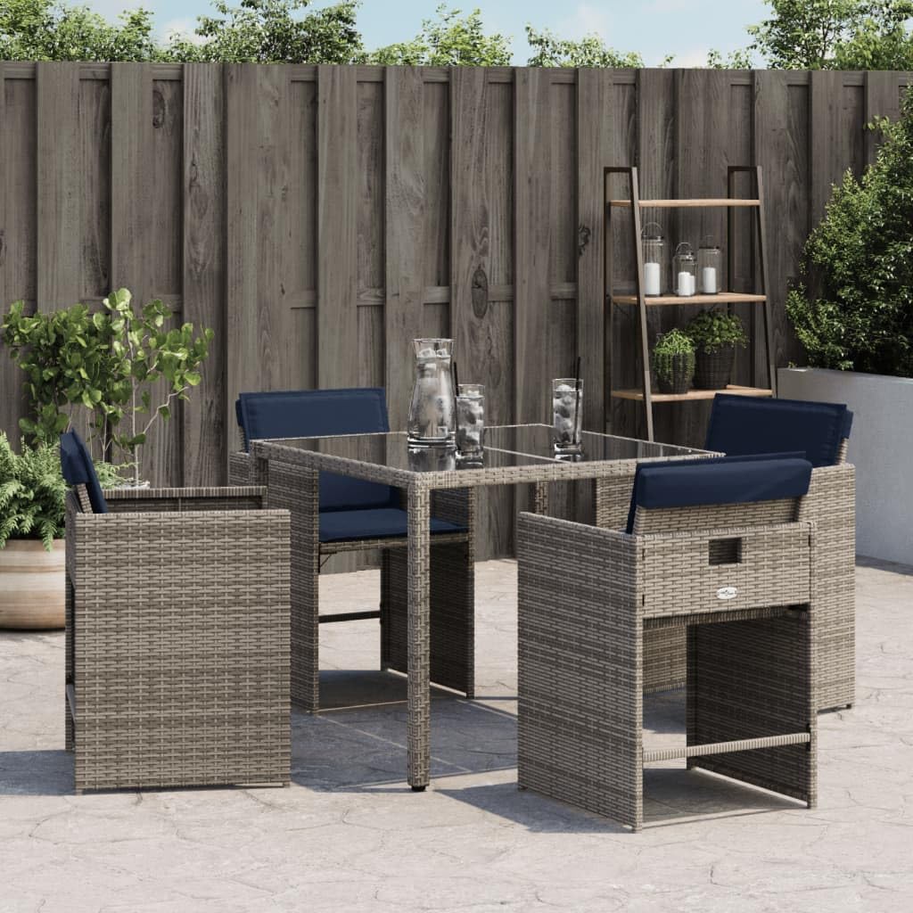 vidaXL Patio Chairs with Cushions 4 pcs Gray Poly Rattan Garden Chairs - Comfortable Seating w/Navy Blue Cushions, Sturdy Powder-Coated Steel Frame, Foldable Backrest for Compact Storage, 19