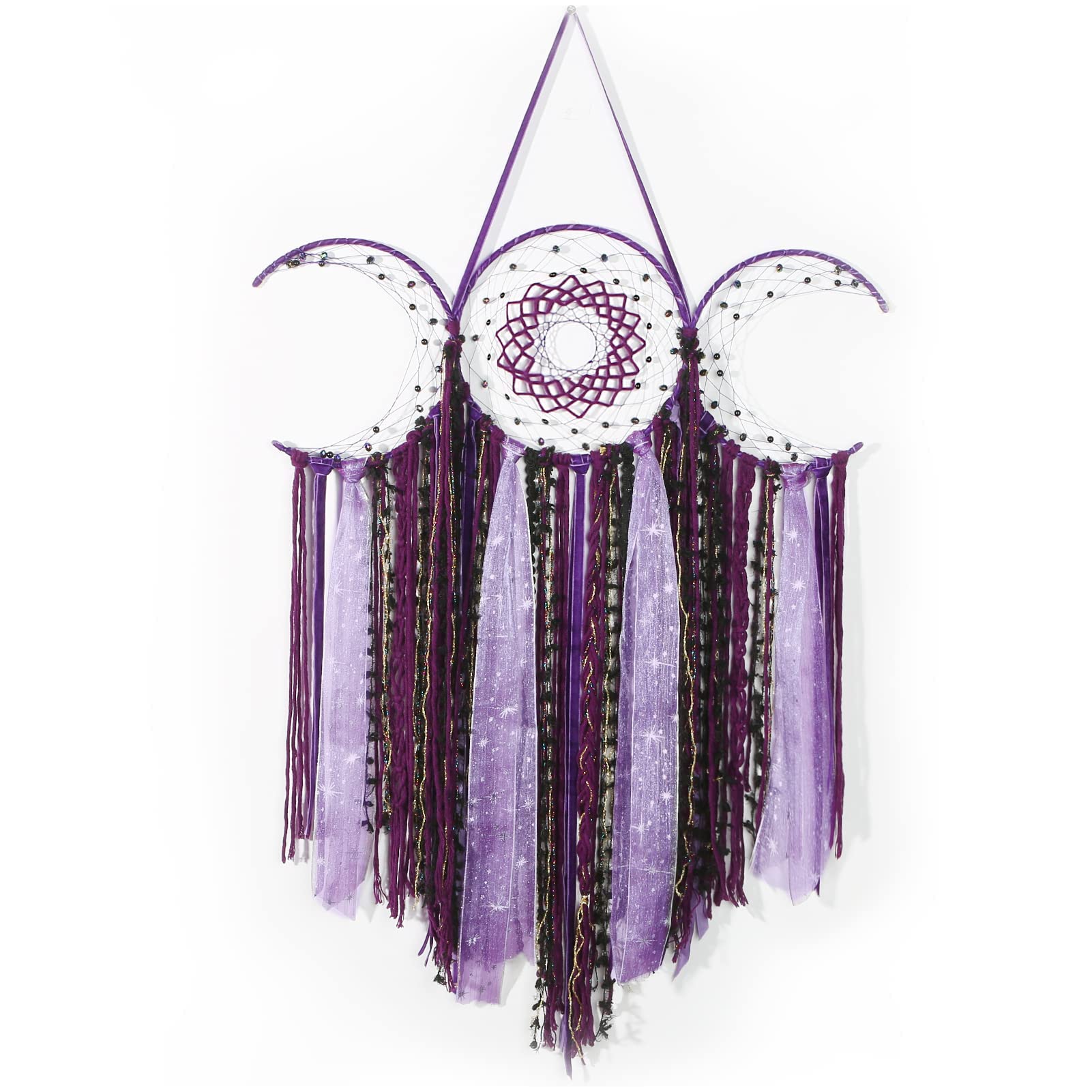Anroye Purple Triple Moon Goddess Macrame Wall Hanging, Boho Wiccan Crescent Dream Catcher, Bohemian Witchy Dreamcatcher Gift Fo
