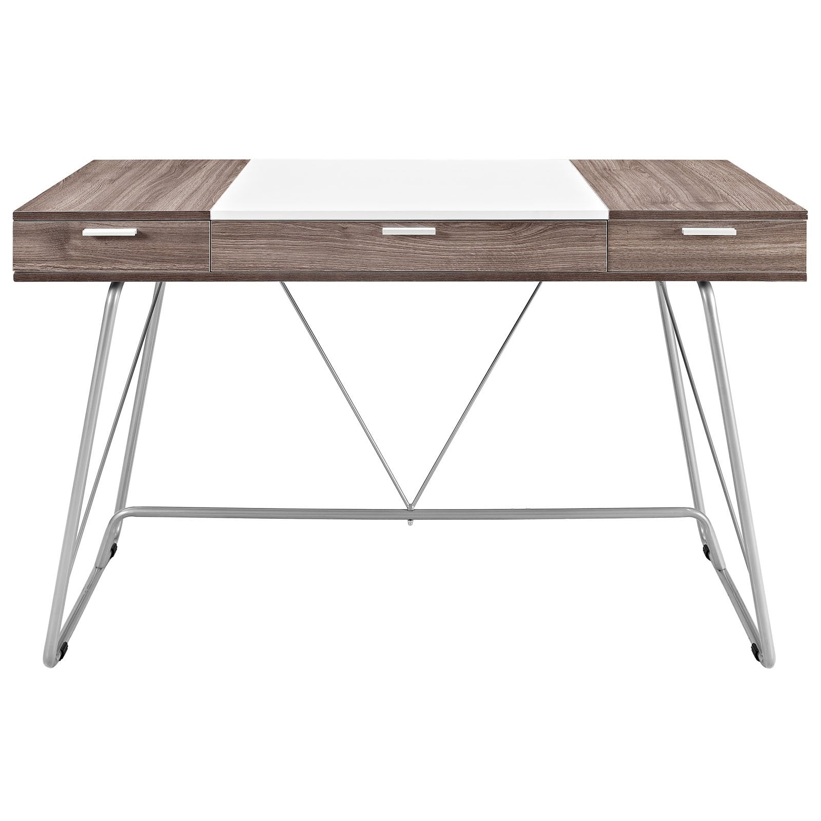 Modway Panel Writing Office Desk With Storage Drawers In Birch