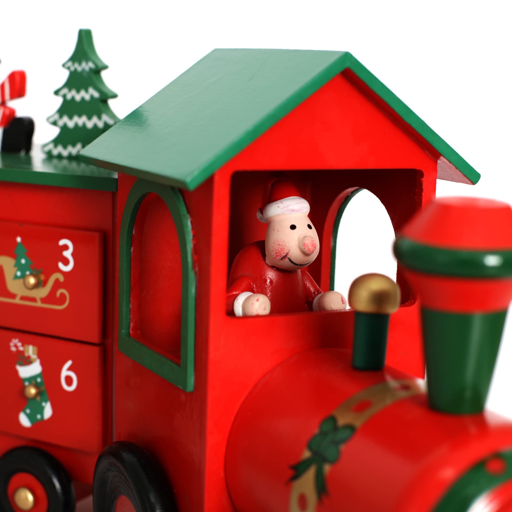 Pioneer-Effort Christmas Wooden Advent Calendar Train With 24 Drawers For Adults Kids Christmas Countdown Decoration (Red&Black&