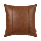 BRAWARM Brown Leather Throw Pillow Covers 22 X 22 Inches - Faux Leather Pillow Cover with Piping, Hand Stitched Leather Throw Pi