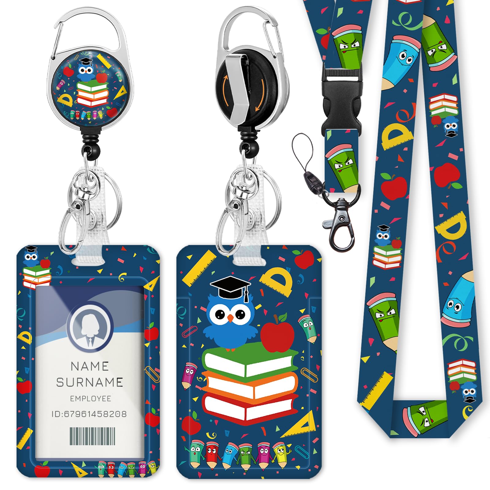 Cute Teacher Id Badge Holder With Breakaway Lanyard, Fashionable Lanyards For Id Badges Women, Cute Owl Badge Reel Retractable,