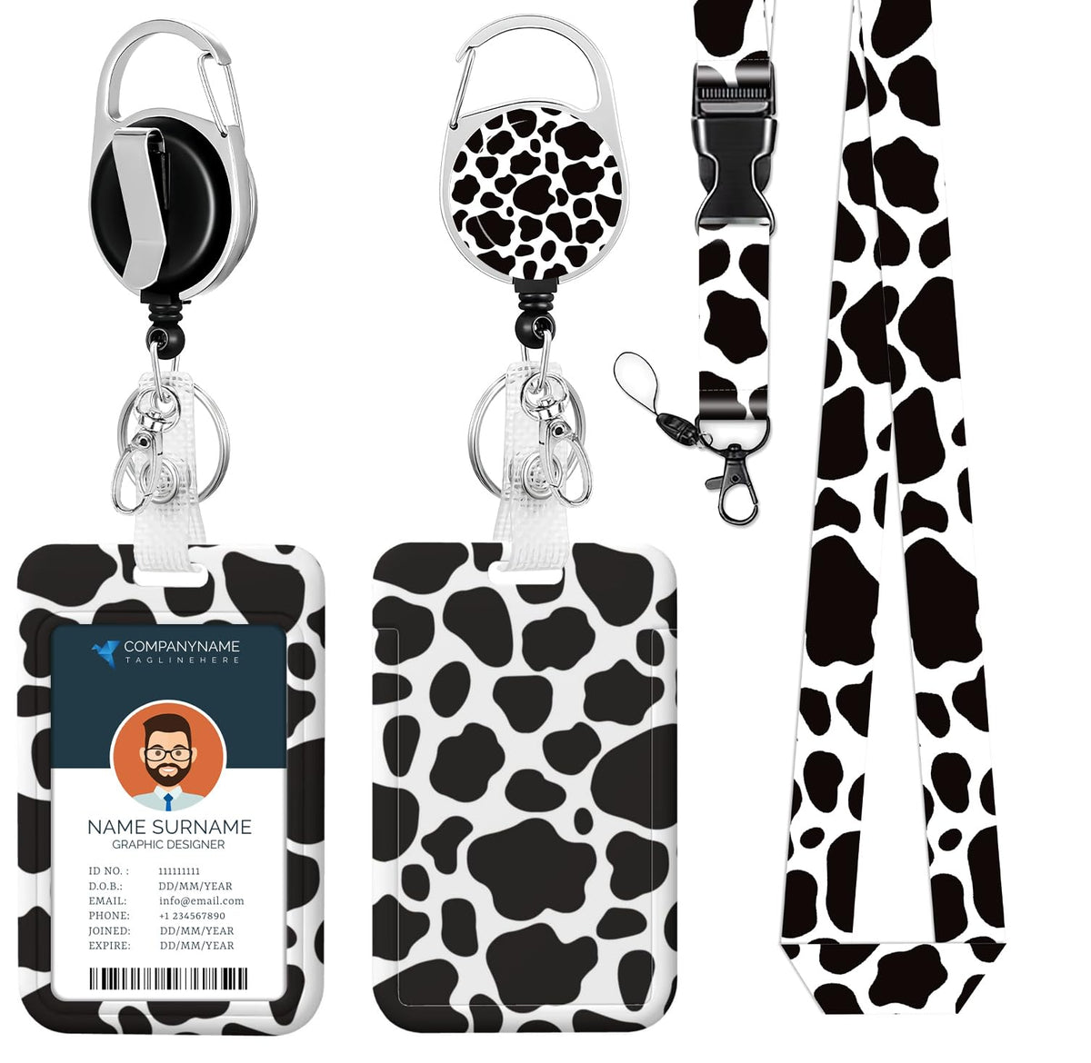 Fun Badge Holder Lanyard Cute Cow Id Card Holders Detachable Name Tag Clips Cute Funny Nurse Teacher Office Gifts Women Man Badg