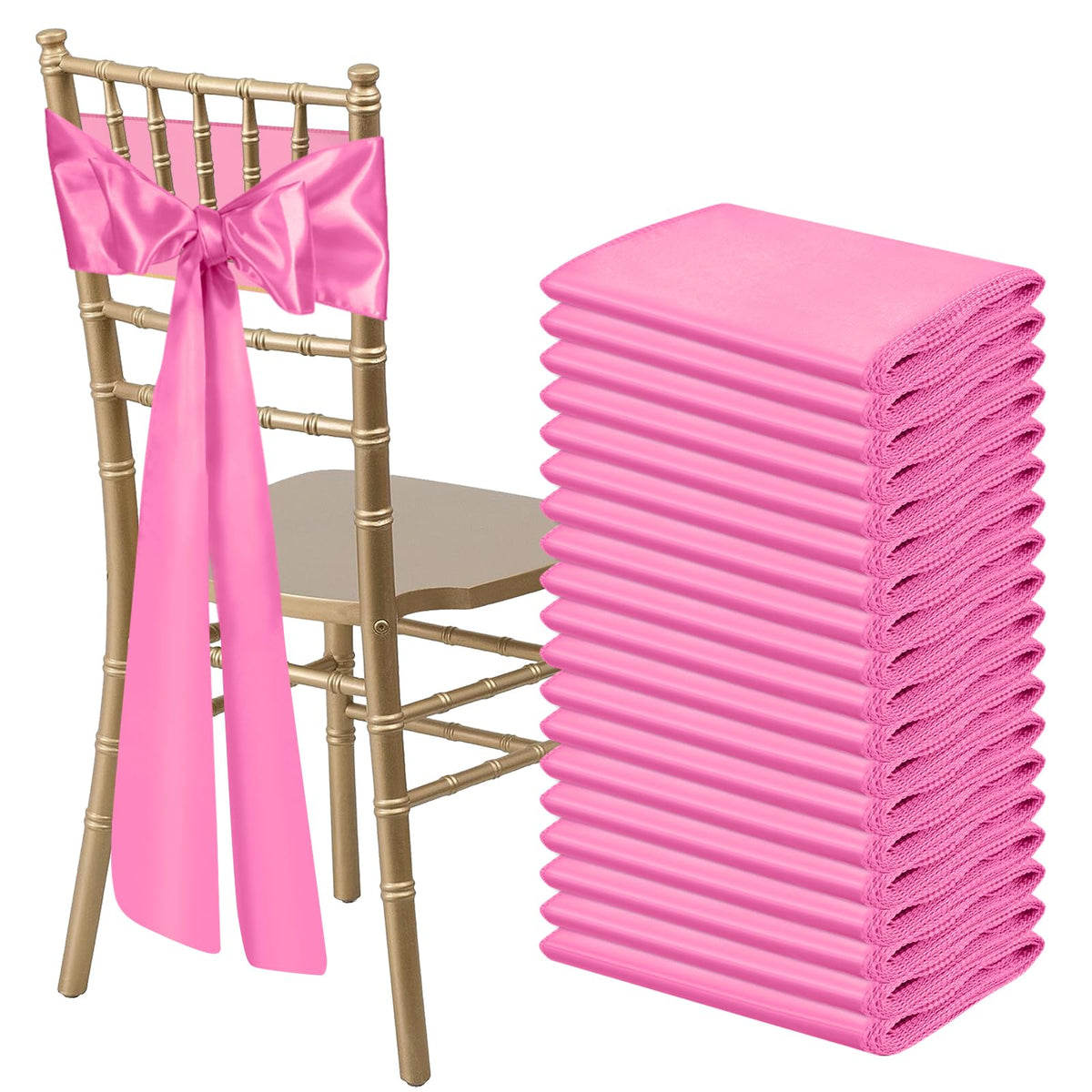 Bouiexye 50 Pcs Pink Satin Chair Sashes Bows Universal Chair Ribbon Ties Back Sash For Wedding Party Reception Events Banquets H