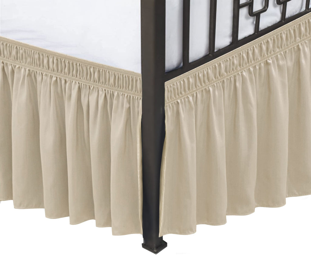 Biscaynebay Wrap Around Bed Skirts With Split Corners For King Beds 16' Drop, Light Camel Elastic Dust Ruffles Easy Fit Wrinkle & Fade Resistant Silky Luxurious Fabric Solid Machine Washable