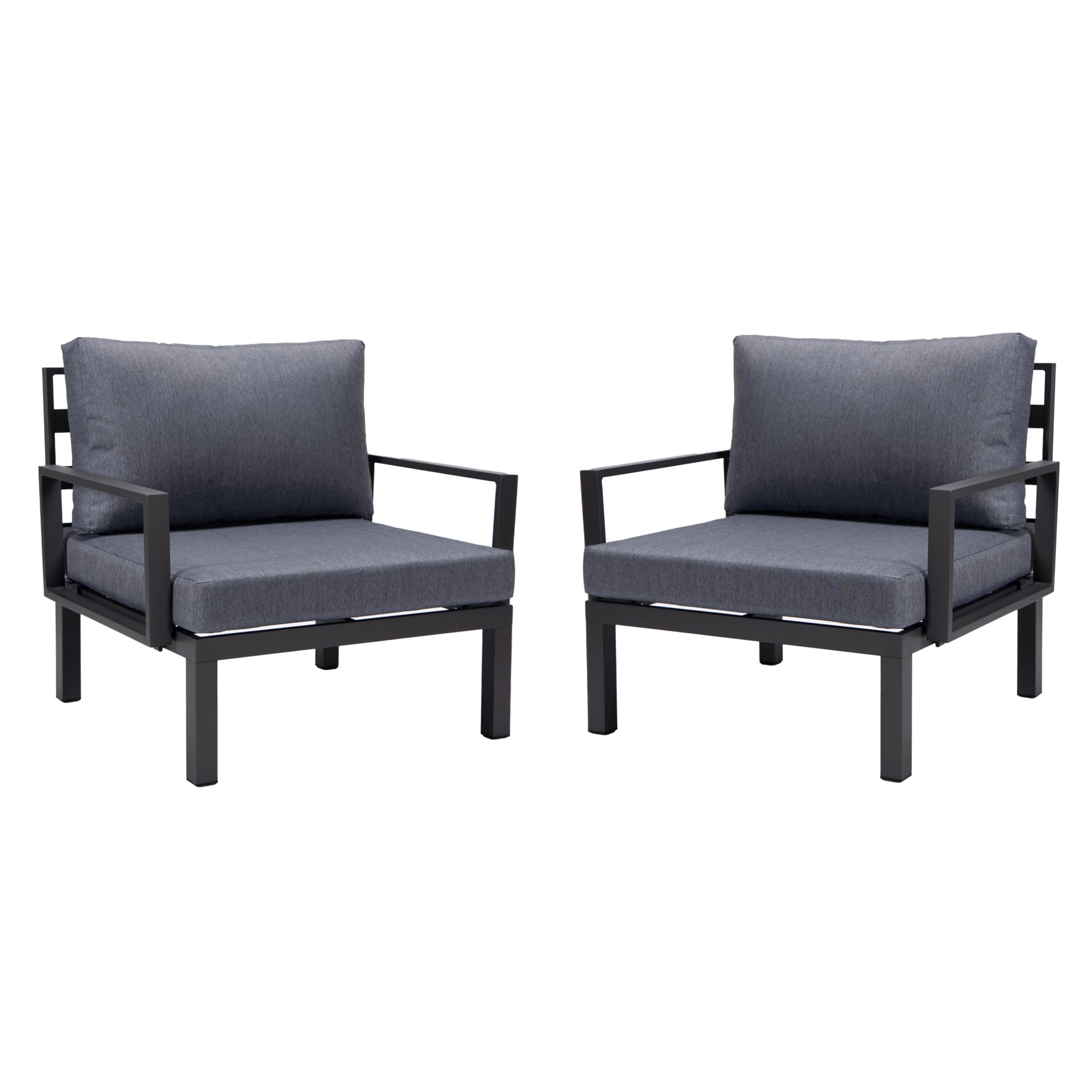 Hamilton Aluminum Patio Armchairs With Cushions Set of 2 in Charcoal Blue
