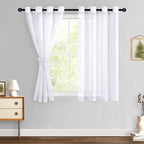 Hiasan White Sheer Curtains 54 Inch Length With Tiebacks, Grommet Light Filtering Semi Transparent Voile Drapes Grommet Window Curtains For Living Room, Bedroom, W52 X L54, Set Of 2 Panels