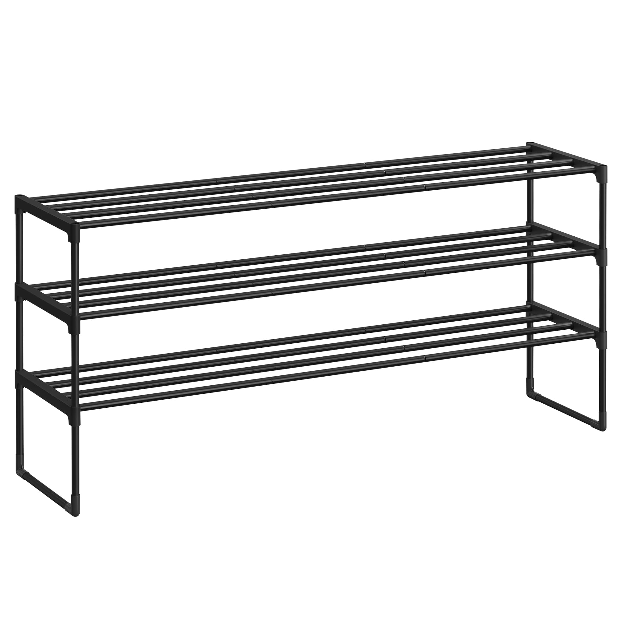 Songmics Shoe Rack, 3-Tier Shoe Organizer, Metal Storage Shelf, Upright Or Upside Down, For 20-24 Pairs, Stackable, For Entryway, 11.8 X 46.1 X 21.7 Inches, Black Ulsa033B01
