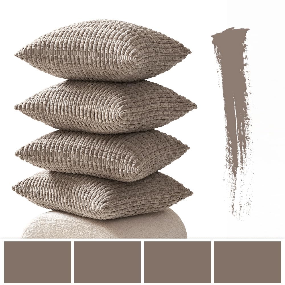 Miulee Pack Of 4 Light Brown Corduroy Decorative Throw Pillow Covers 20X20 Inch Soft Boho Striped Pillow Covers Modern Farmhouse Home Decor For Sofa Living Room Couch Bed