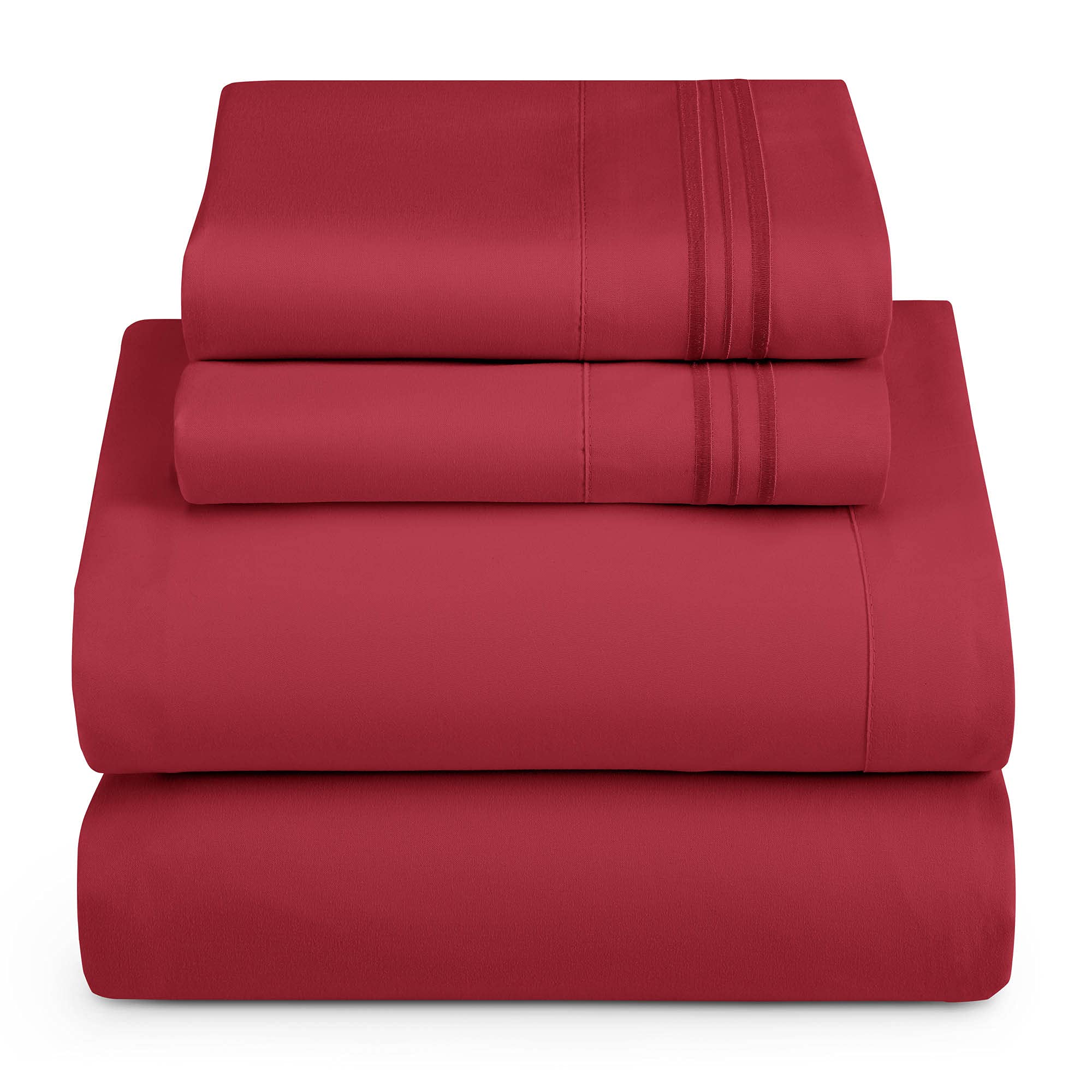 Hearth & Harbor Twin Xl Size Sheets - 3 Piece Bed Sheet Set, Hotel Luxury Double Brushed Bed Sheets - Extra Soft Bedding Sheets & Pillowcases, Twin Xl, Burgundy