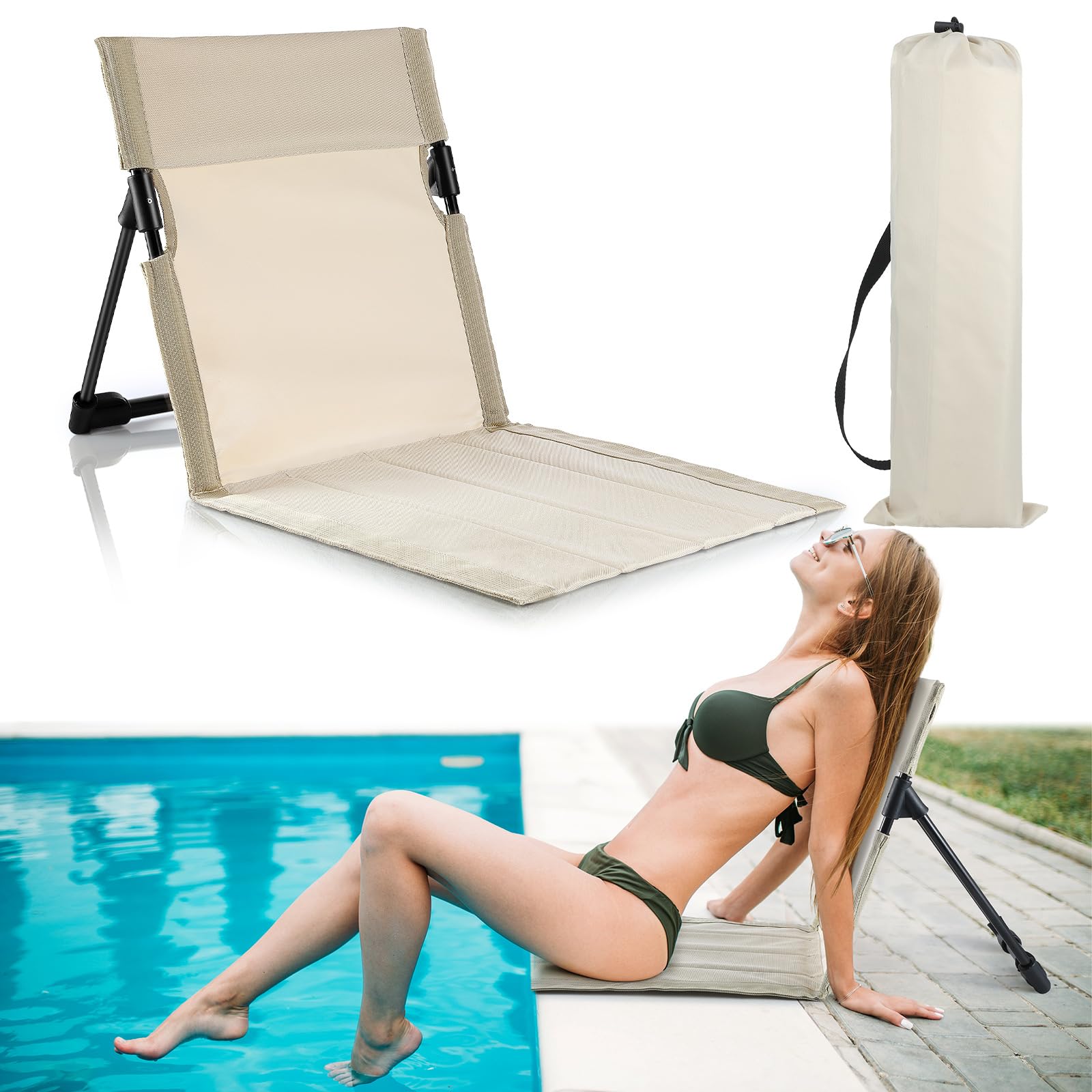 Karenhi 1 Pcs Foldable Poolside Chairs Portable Beach Chair Folding Poolside Chairs for Edge of Pool for Adults Traveling Campin