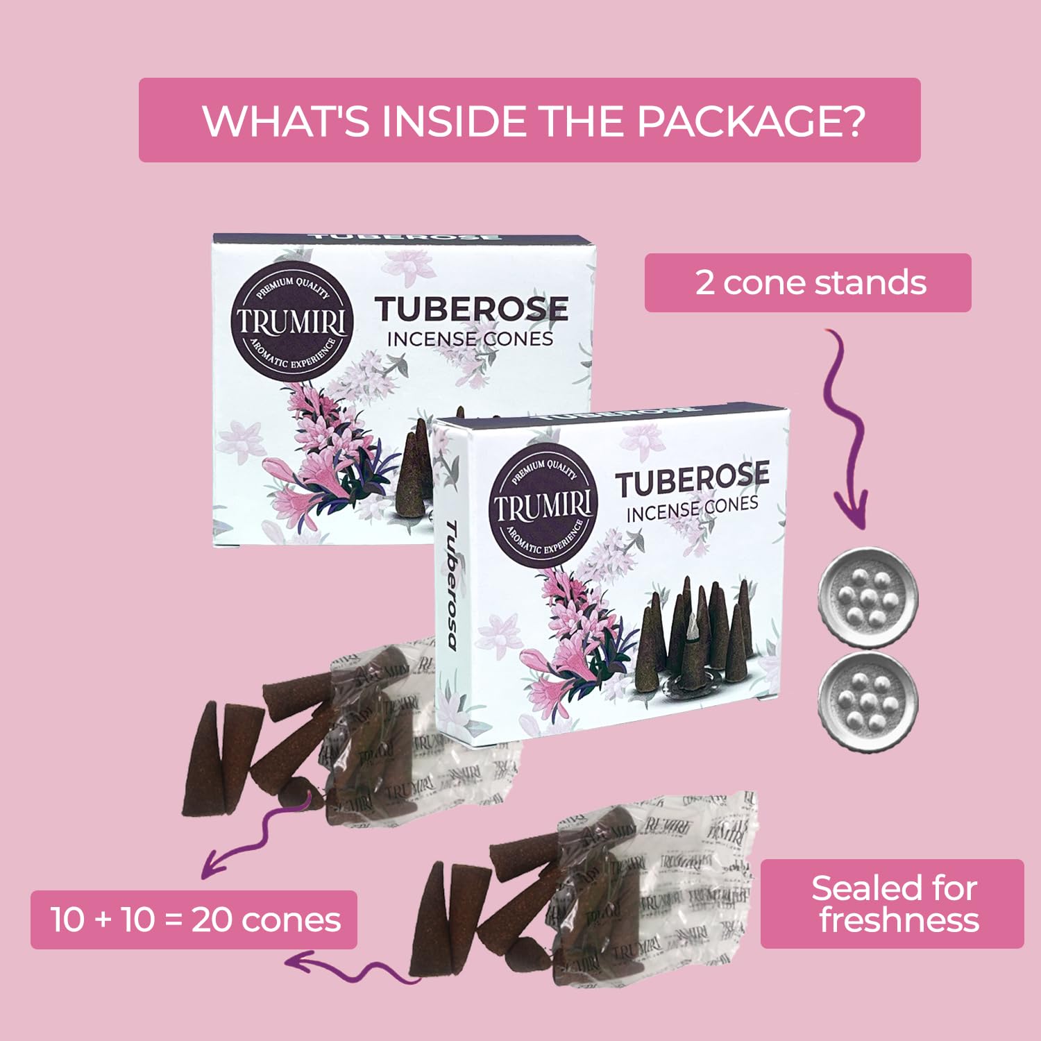 Tuberose Incense Cones - Total 20 Cone Incense - Dual Pack Of 10 Insence Cones - Incense Cones Scented - Cone Incense Scents - I