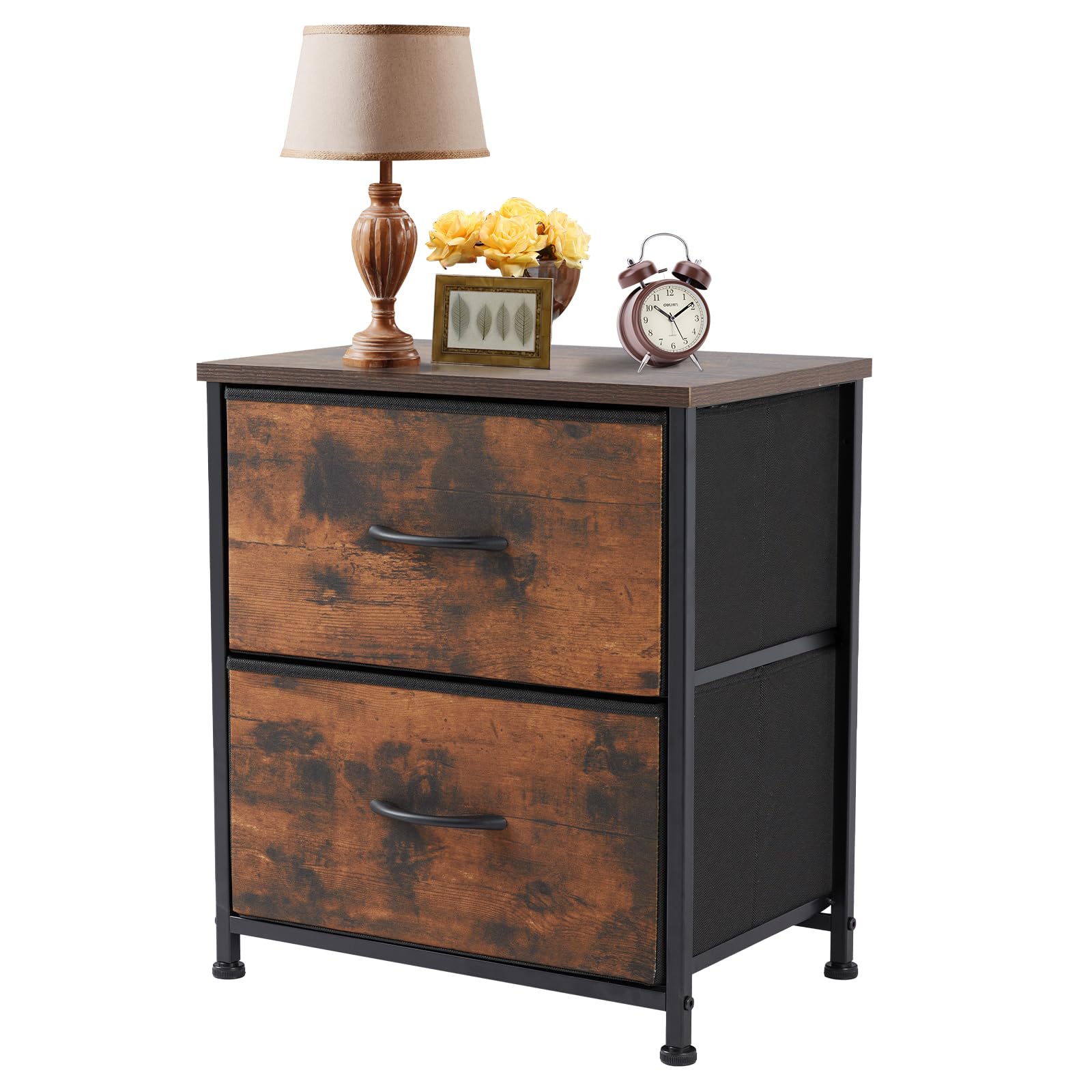 Sweetcrispy Nightstand with 2 Storage Drawers, 20 Height Small Bed Side Furniture End Table, Wooden Top Fabric Cabinet Kids Nigh