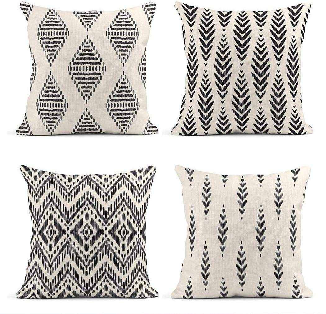 Artsocket Set Of 4 Throw Pillow Covers Ikat Tribal And Boho Bohemian Black Ethnic Herringbone For Ideas Decor Linen Outdoor Pill